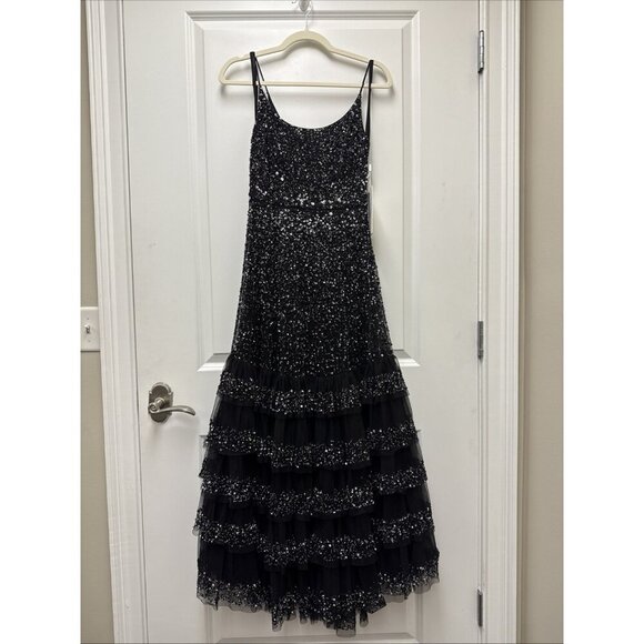 MAC DUGGAL Size 4 Black 10883 Embellished Scoop Neck Tiered Formal Gown Dress - Picture 4 of 11